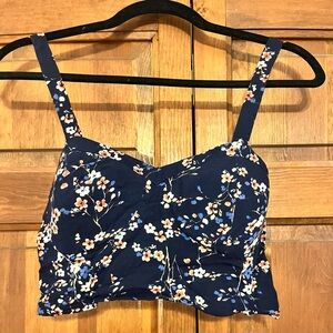 Xhilaration Navy Blue Floral Crop Top